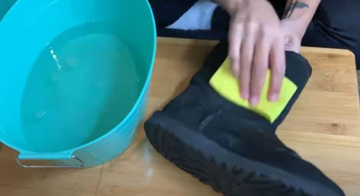 Using Damp Sponge to clean ugg boot